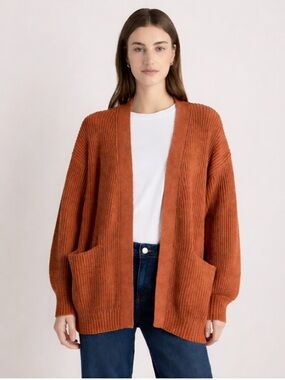 Quince 100% Organic Cotton Oversized Open-Front Cardigan - Burnt Orange